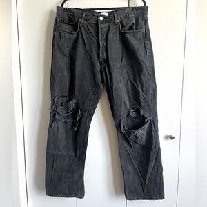 Women's Agolde Distressed Frayed Hem High Waisted 90's Jeans Black Size 34